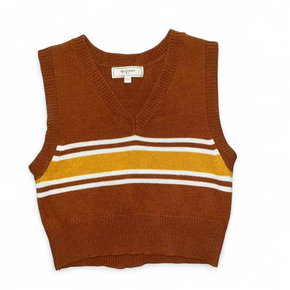 Sweaters - No Comment Brown Rust Mustard Yellow Striped Sweater Vest Y2K Preppy Large